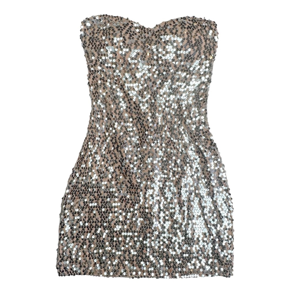 Nude Strapless Sequin Dress with Padded Bust Sparkly Dress